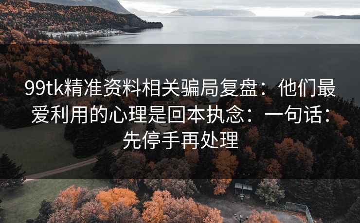 99tk精准资料相关骗局复盘：他们最爱利用的心理是回本执念：一句话：先停手再处理