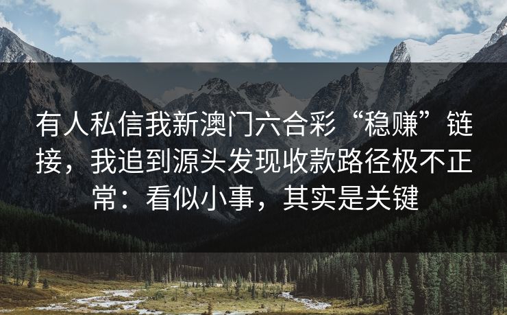 有人私信我新澳门六合彩“稳赚”链接，我追到源头发现收款路径极不正常：看似小事，其实是关键