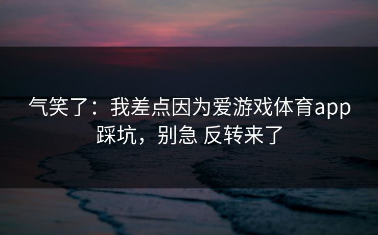 气笑了：我差点因为爱游戏体育app踩坑，别急 反转来了