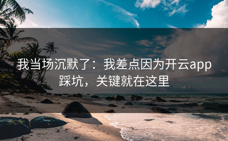 我当场沉默了：我差点因为开云app踩坑，关键就在这里