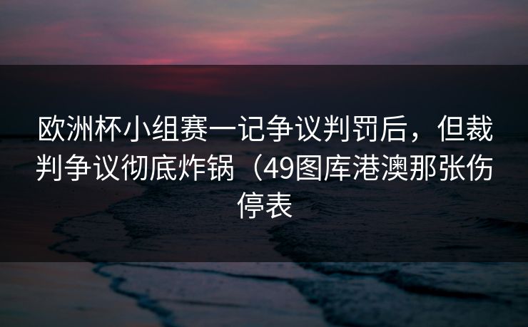 欧洲杯小组赛一记争议判罚后，但裁判争议彻底炸锅（49图库港澳那张伤停表